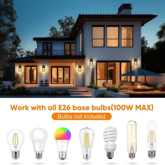 NEW 2 Pack Outdoor Wall Lantern, Waterproof Wall Sconce Light Fixtures - Picture 4 of 7